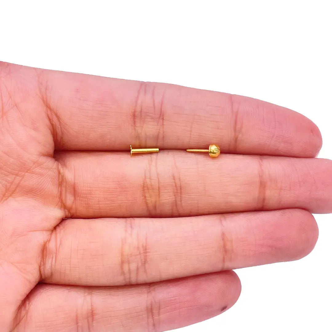 22ct Yellow Gold Gold Diamond Cut Flower Design Single Nose Stud/Pin 3mm Width 