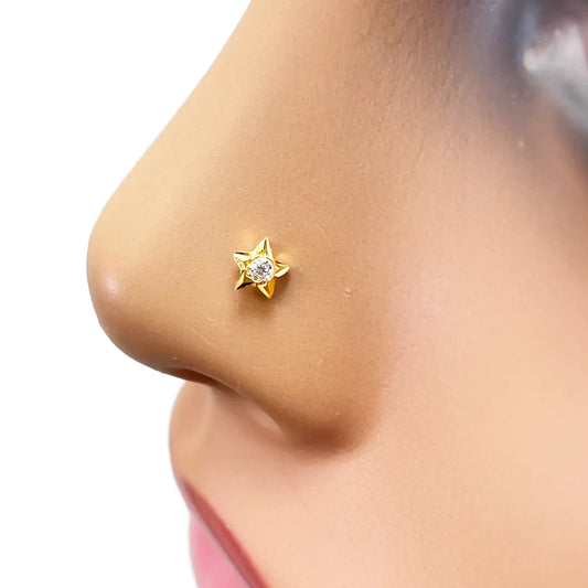 22ct Yellow Gold High Polished Cubic Zirconia Star Nose Stud/Pin 4mm Length 