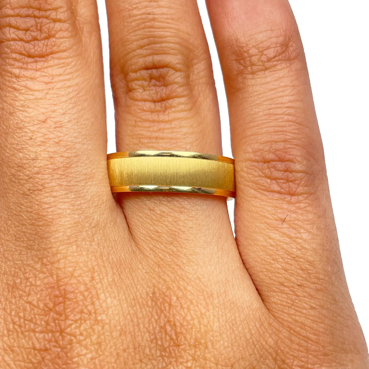 22ct Yellow Gold High Polished Edge & Matte Middle Men's Wedding Band 6mm 