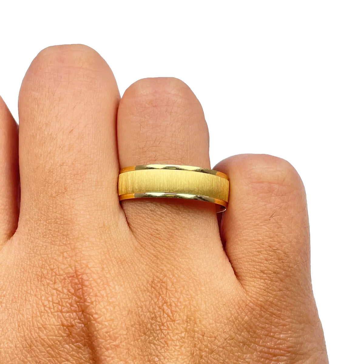 22ct Yellow Gold High Polished Edge & Matte Middle Men's Wedding Band 6mm 