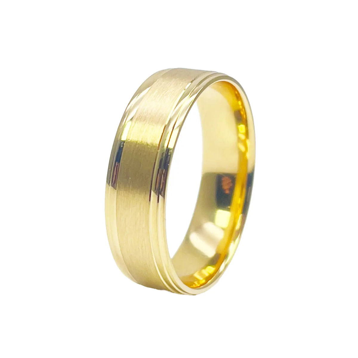 22ct Yellow Gold High Polished Edge & Matte Middle Men's Wedding Band 6mm 
