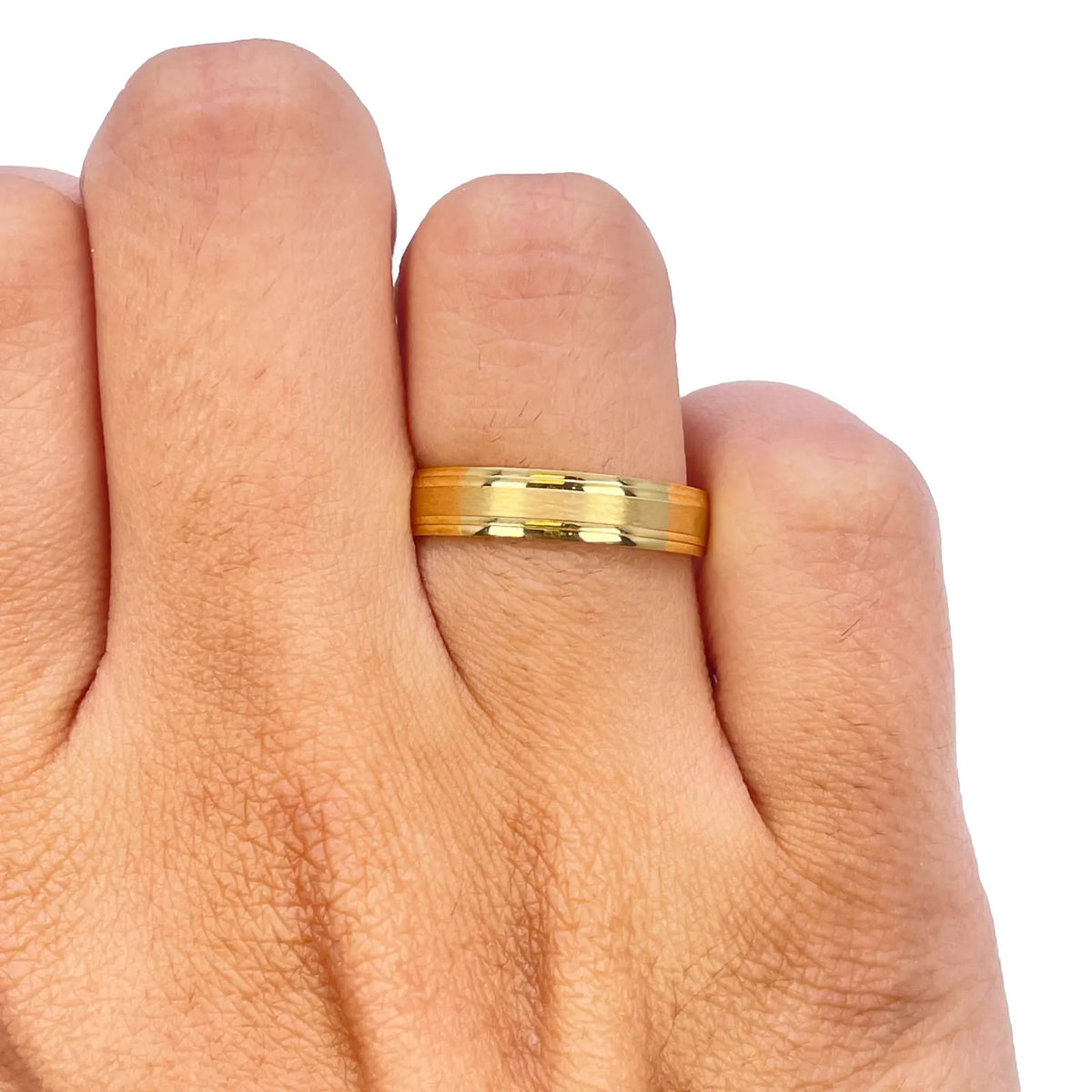 22ct Yellow Gold High Polished Edge & Matte Middle Women's Wedding Band 4mm  Diamond Bracelets