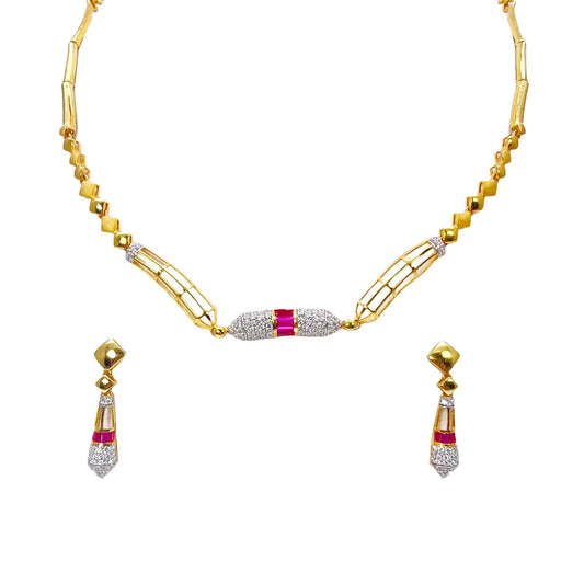 22ct Yellow Gold High Polished Fancy Necklace & Earrings Set 14.5 Inches 
