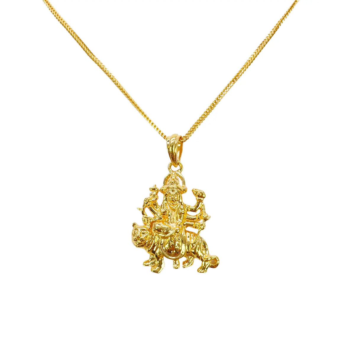 22ct Yellow Gold High Polished Goddess Durga Pendant 30mm Length 