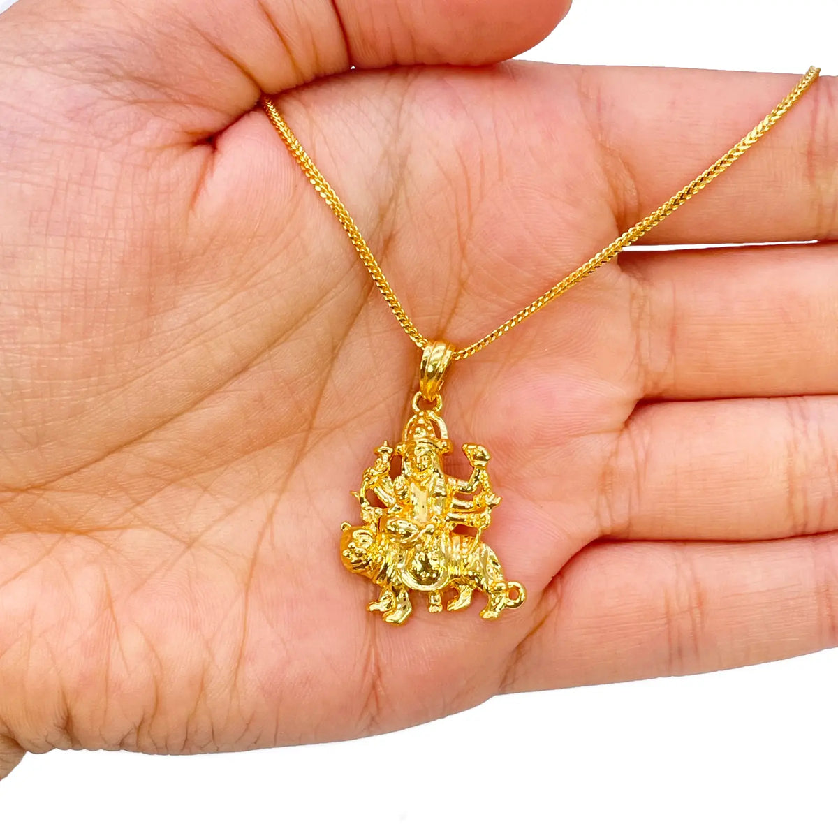 22ct Yellow Gold High Polished Goddess Durga Pendant 30mm Length 