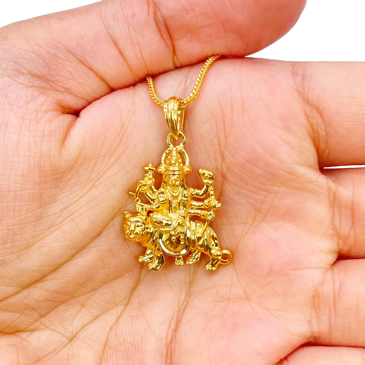 22ct Yellow Gold High Polished Goddess Durga Pendant 30mm Length 