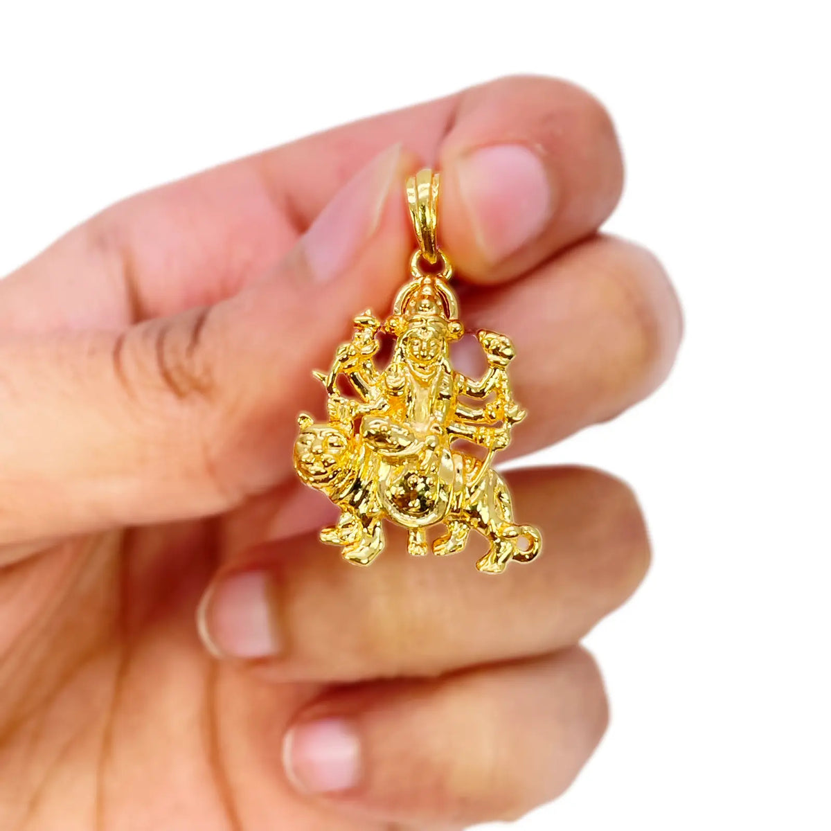 22ct Yellow Gold High Polished Goddess Durga Pendant 30mm Length 