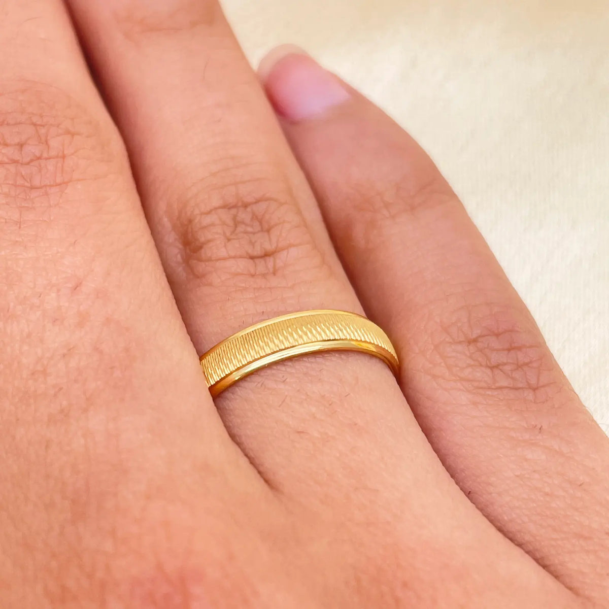 22ct Yellow Gold High Polished & Textured Men's Wedding Band 3.5mm  Gold Ring