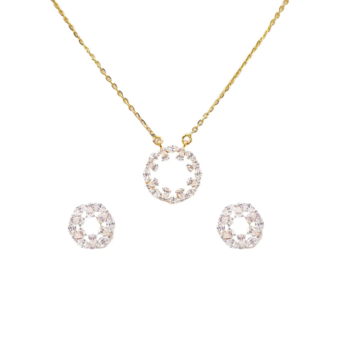 22ct Yellow Gold Ladies Sparkly Cubic Zirconia 17.5 Inch Necklace & Stud Earrings Set 