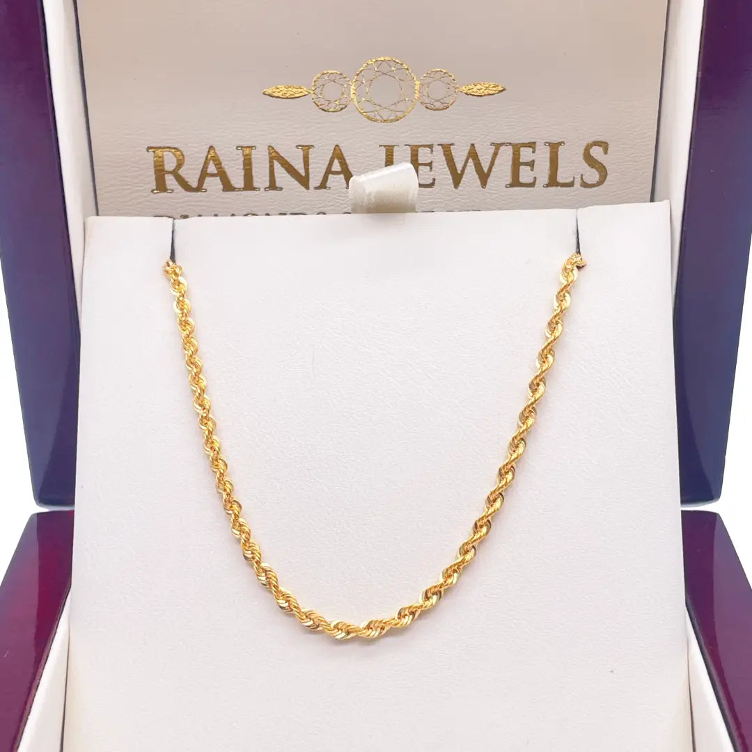 22ct Yellow Gold Lightweight Hollow Rope Chain Necklace 18 Inches 2.2mm Width 