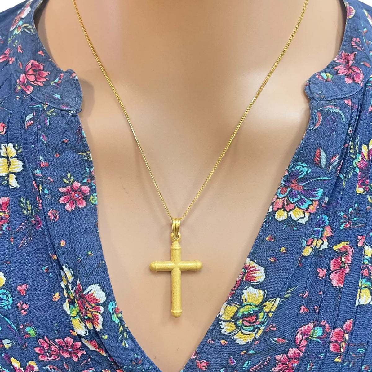 22ct Yellow Gold Lightweight Matt Cross Pendant 35mm Length 19mm Width 