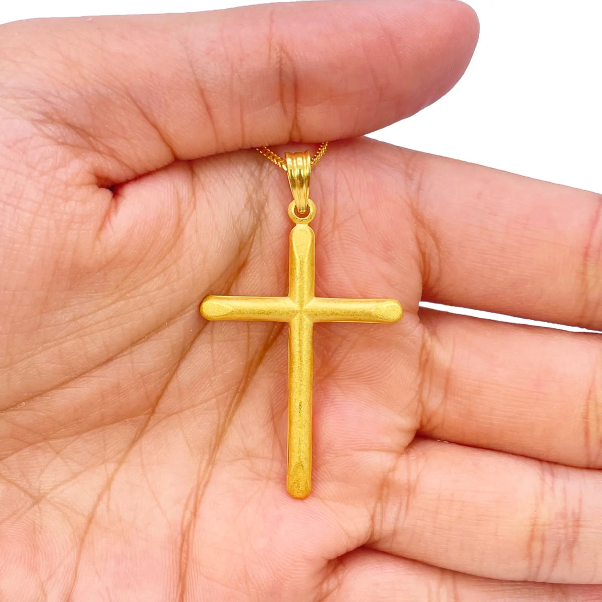 22ct Yellow Gold Lightweight Matt Cross Pendant 44mm Length 25mm Width 