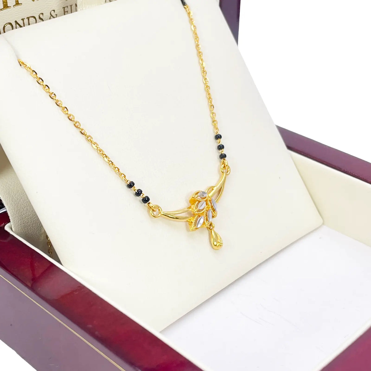 22ct Yellow Gold Mangalsutra Two-Tone Leaf Necklace 18.5'' inches  Mangalsutra Chains