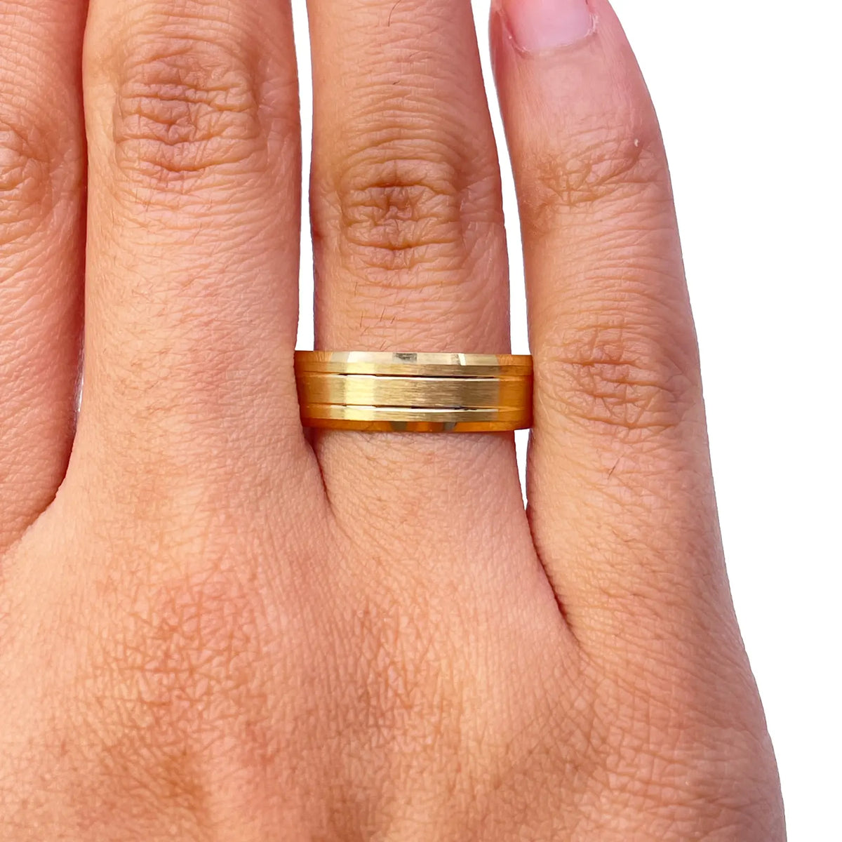 22ct Yellow Gold Matte Finish Double Groove & Bevelled Men's Wedding Band 6mm 