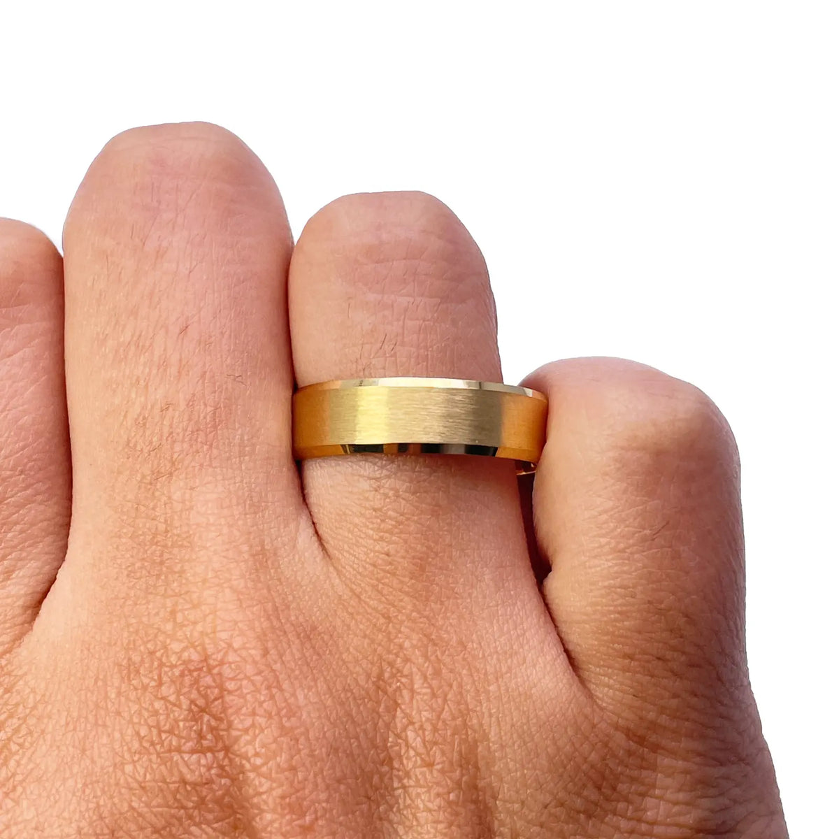 22ct Yellow Gold Matte Finish & Bevelled Edges Men's Wedding Band 6mm 