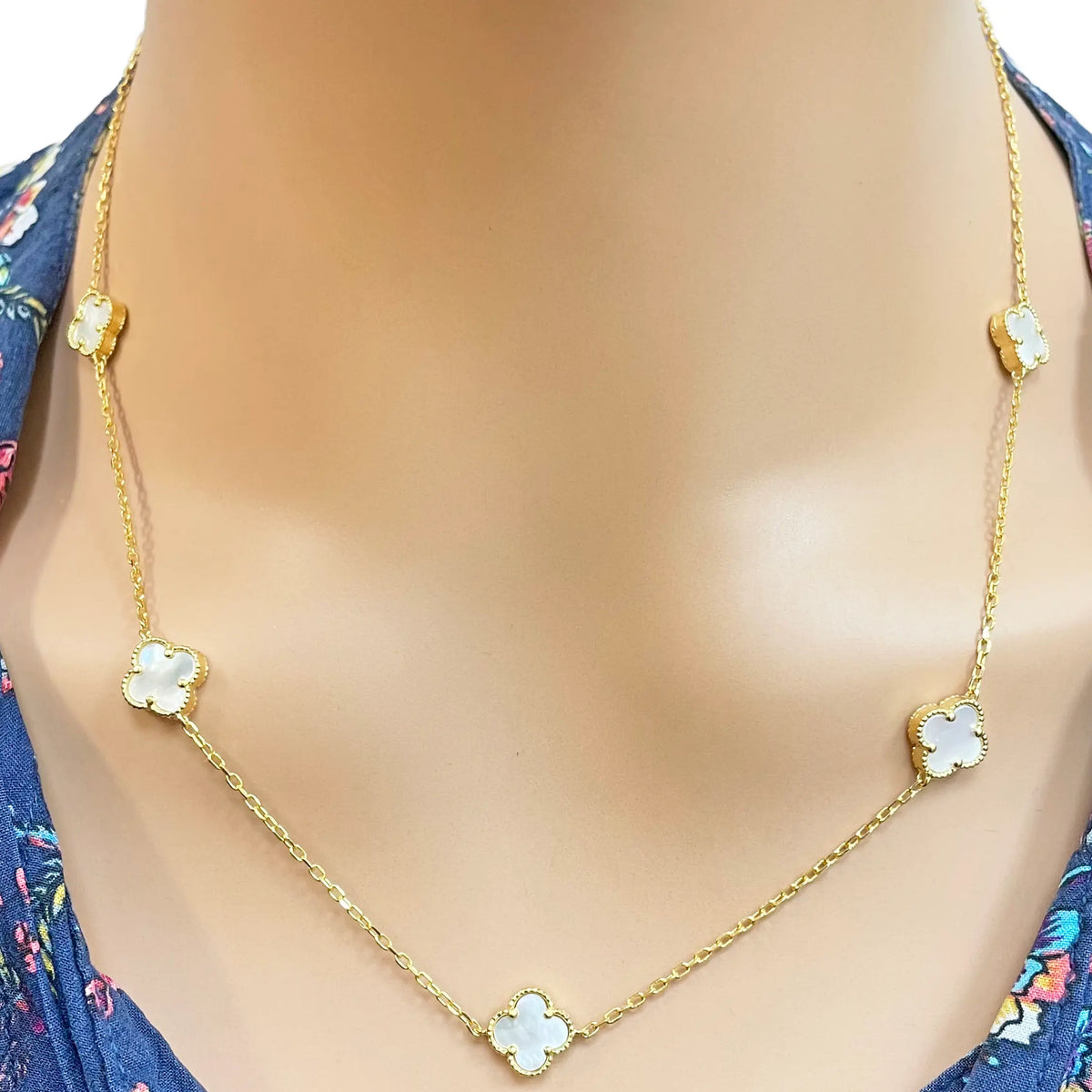 22ct Yellow Gold Mother Of Pearl Clover Necklace 19.5"inches Width 9.4mm  Diamond Bracelets