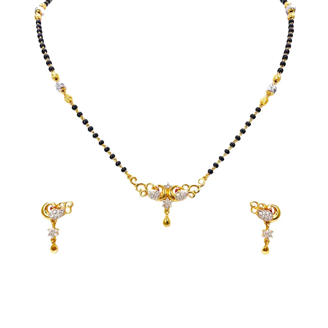 22ct Yellow Gold Peacock Mangalsutra Necklace and Earrings Set 20.5'' inch 