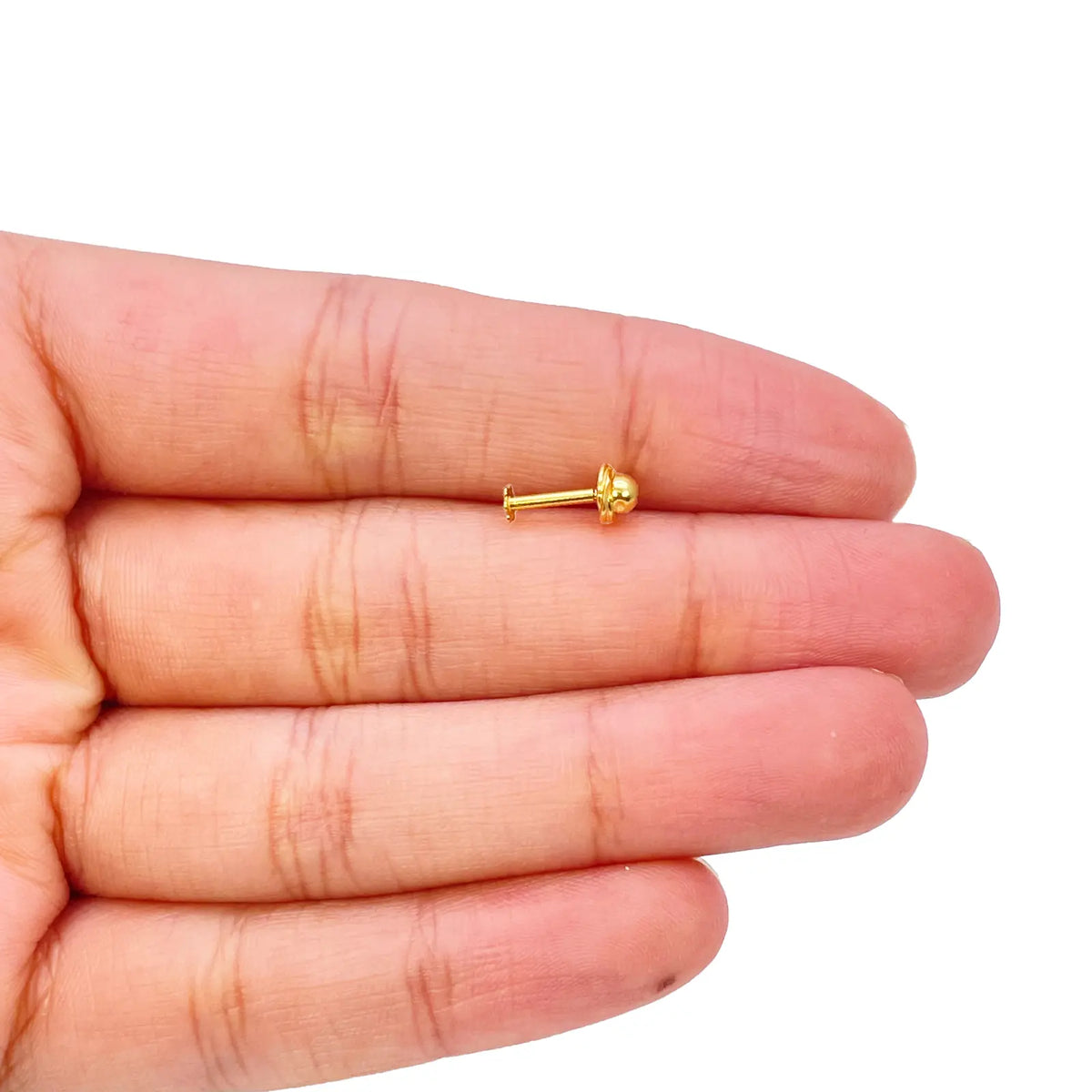 22ct Yellow Gold Plain High Polished Rose Nose Stud/Pin 4.5mm Length 