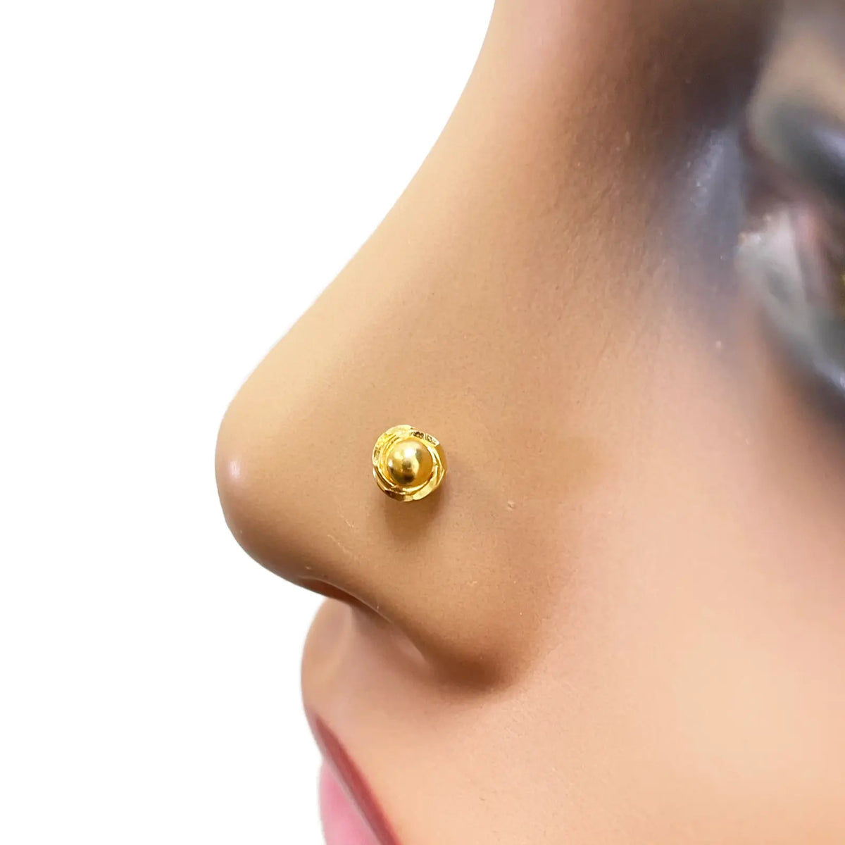 22ct Yellow Gold Plain High Polished Rose Nose Stud/Pin 4.5mm Length 