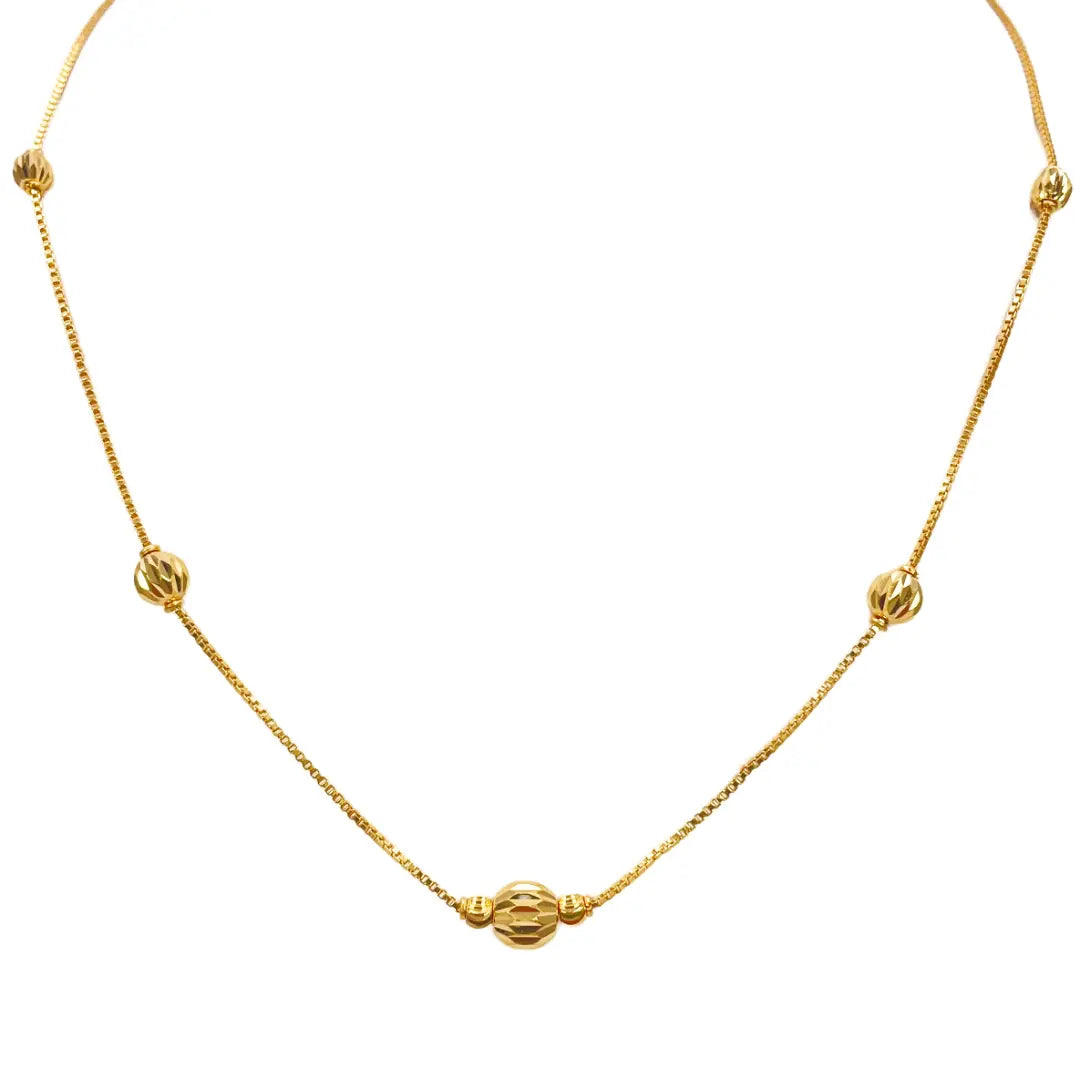22ct Yellow Gold Shiny Diamond Cut Five Gold Ball Beaded Necklace 19 Inches 