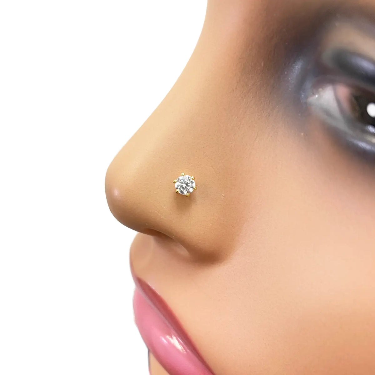 22ct Yellow Gold Six Claw Prong Cubic Zirconia Nose Stud/Pin 4mm Length 
