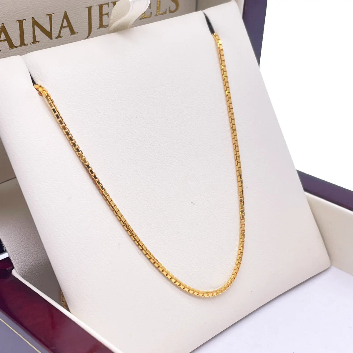 22ct Yellow Gold Solid Box Link Thin Chain 18''Inches 1.3mm Width 