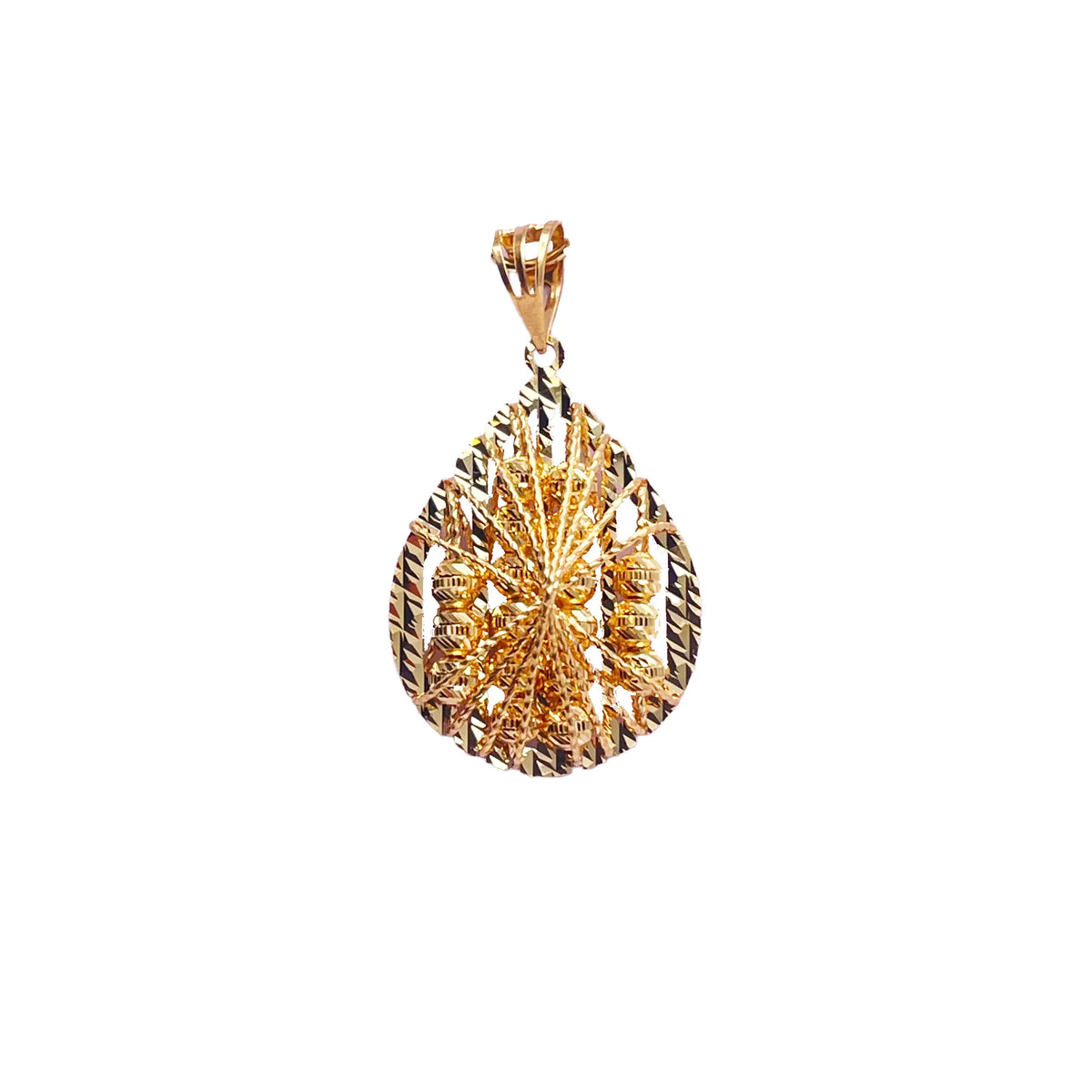 22ct Yellow Gold Sparkly Diamond Cut Mesh Beaded Pear Pendant 