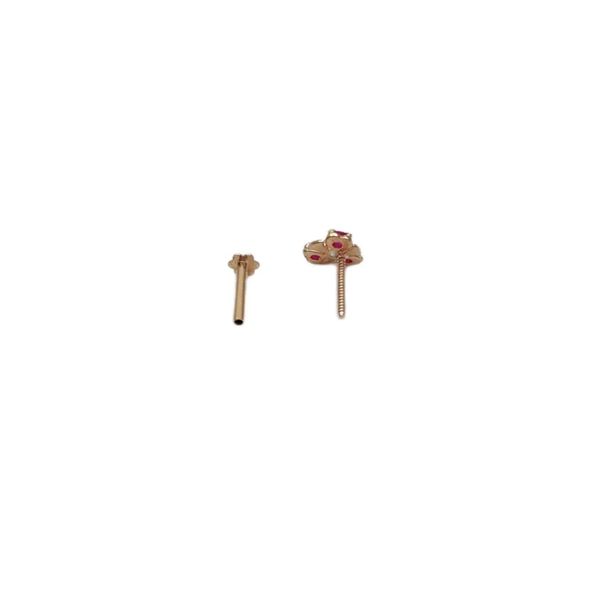 22ct Yellow Gold Three Stone Ruby & Emerald Nose Stud/Nose Pin/Nose Piercings 