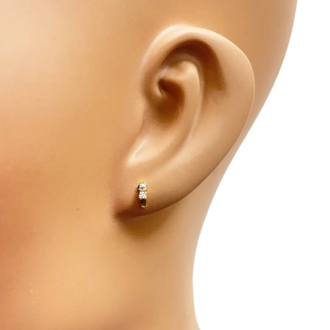 22ct Yellow Gold Two Stone Cubic Zirconia Half Hoop Childrens Earrings 6mm 