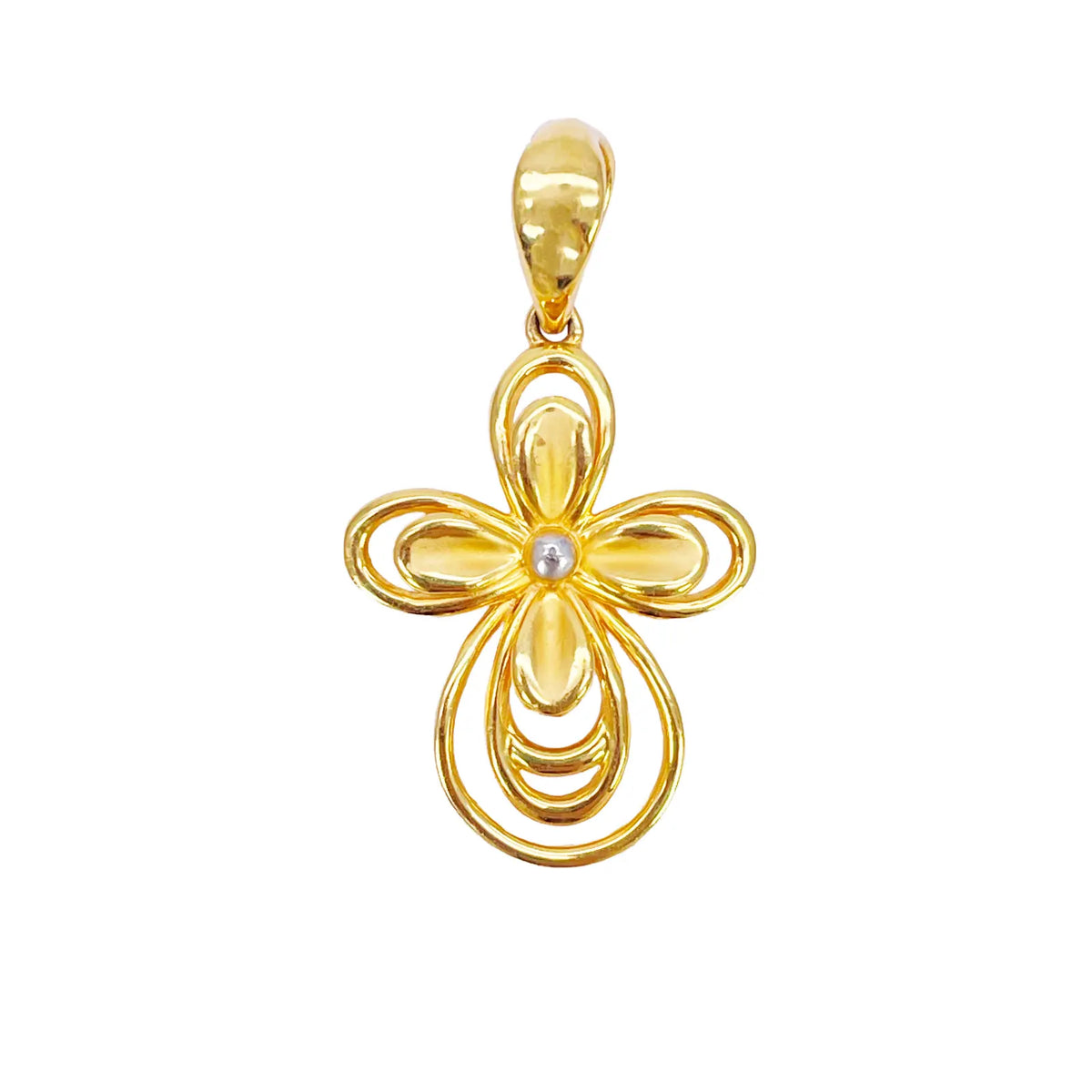 22ct Yellow Gold Two-Tone High Polished and Matt Floral Pendant (34x18mm) 