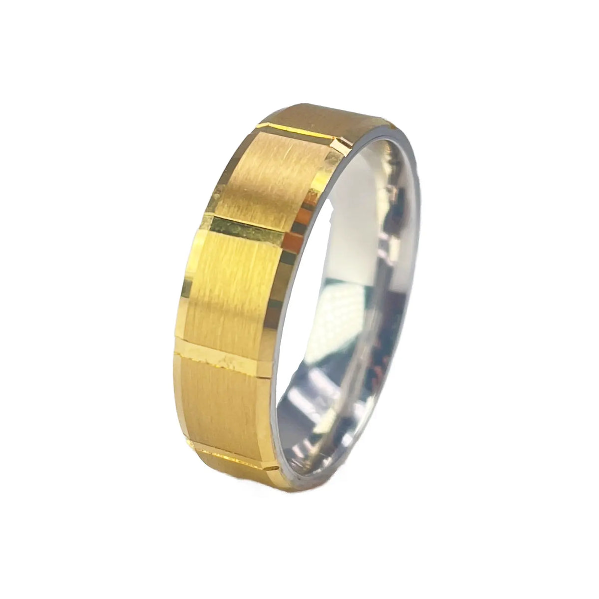 22ct Yellow Gold Two Tone Wedding Band 6mm Square Matt Finish & Bevelled Edges 