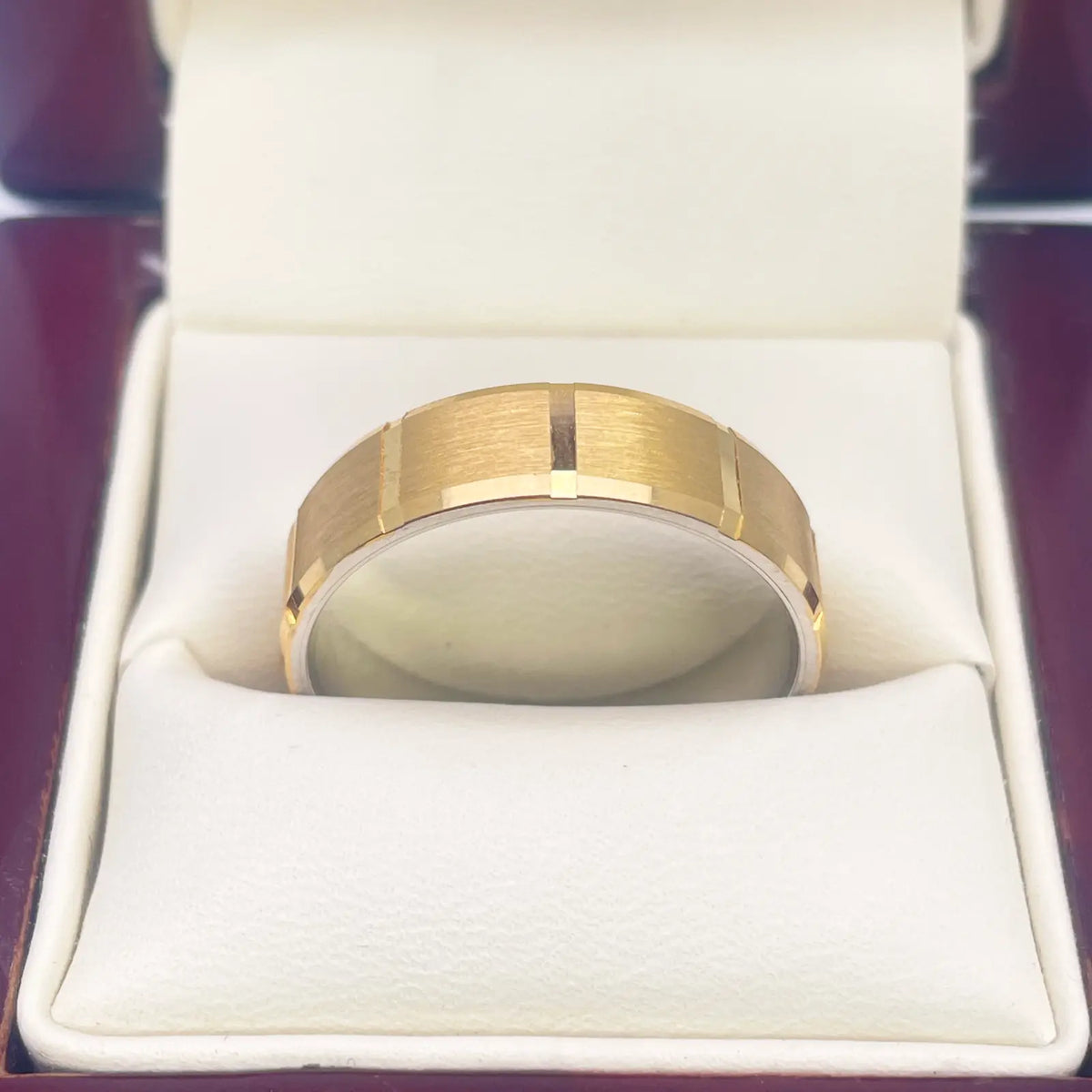 22ct Yellow Gold Two Tone Wedding Band 6mm Square Matt Finish & Bevelled Edges 