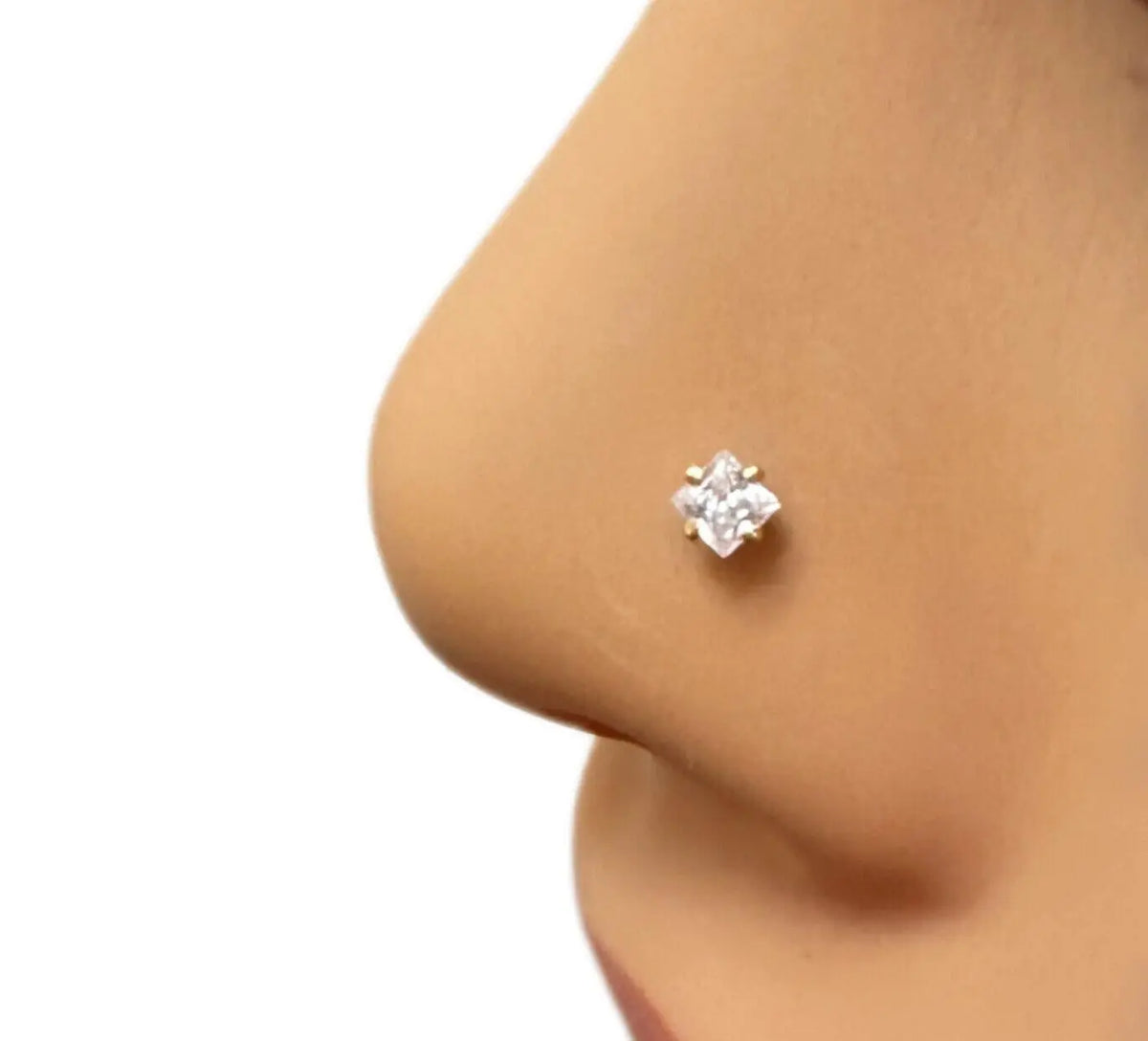 22ct Yellow Gold & Cubic Zirconia Nose Studs/Nose Pin/Screw Back (3MM-4MM) 
