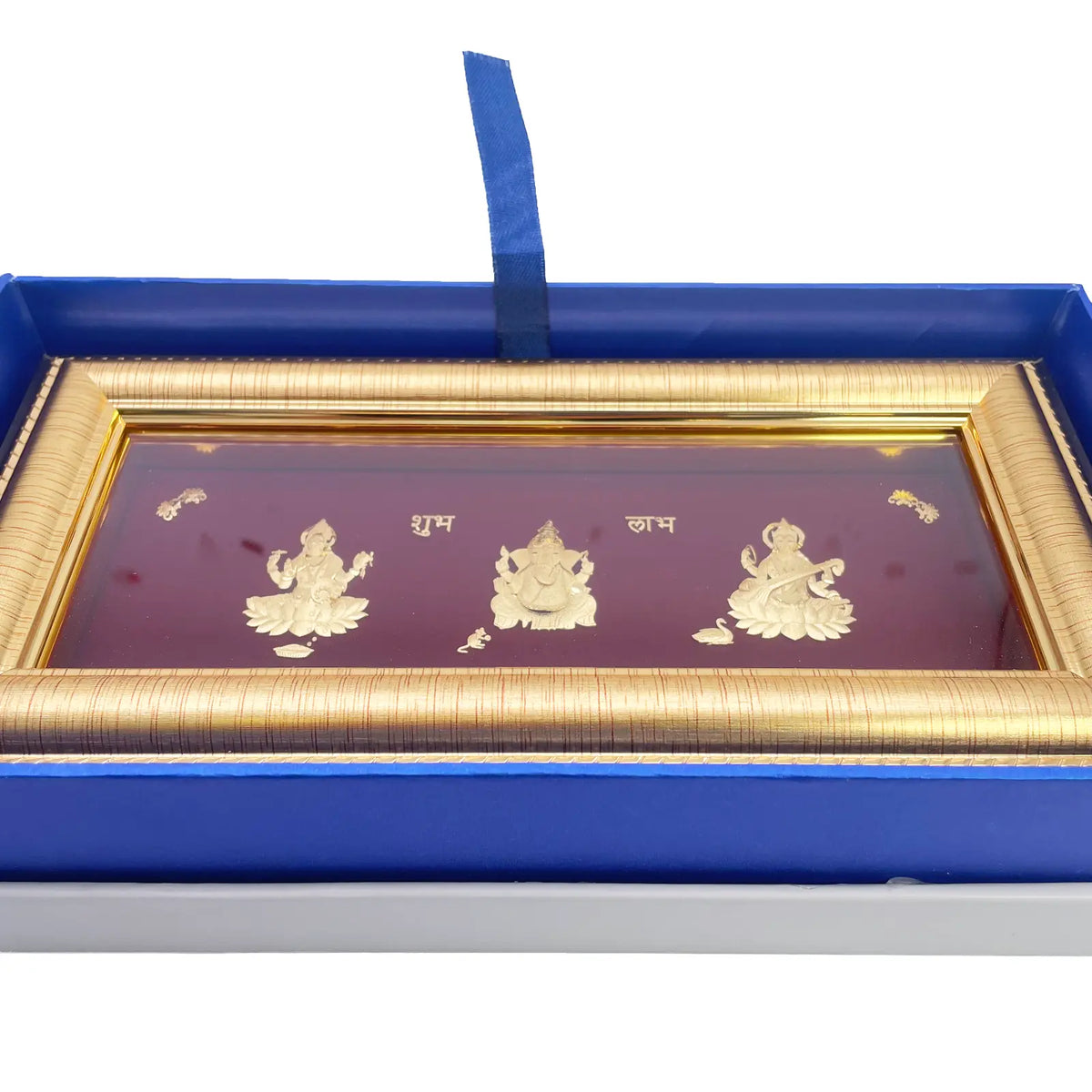 24ct Pure Gold Leaf Lakshmi, Ganesha & Saraswati Frame 25.4 x 12.7cm 