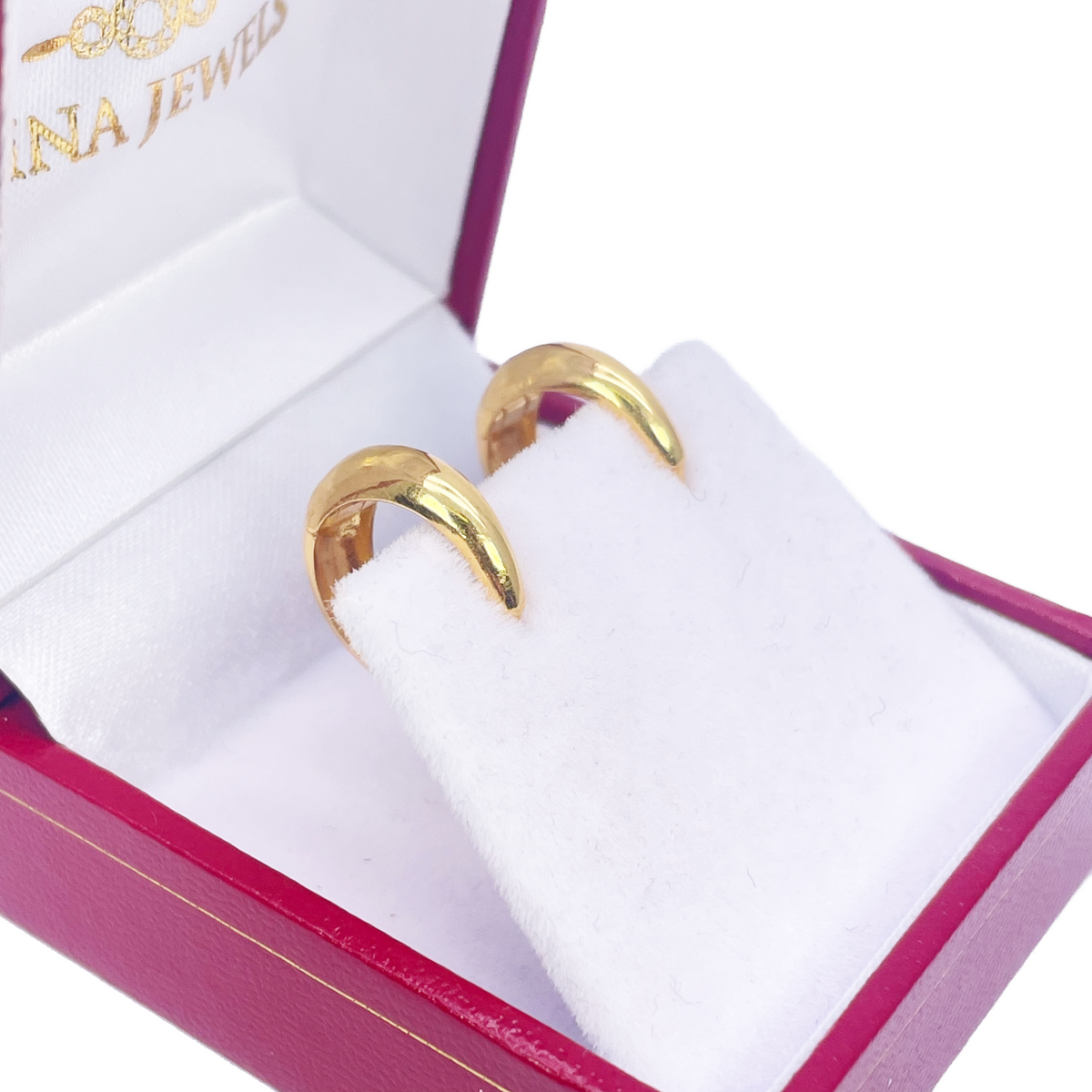 18ct Yellow Gold Pair Of High Polished Dome Hoop Huggie Earrings 10.8mm Diameter