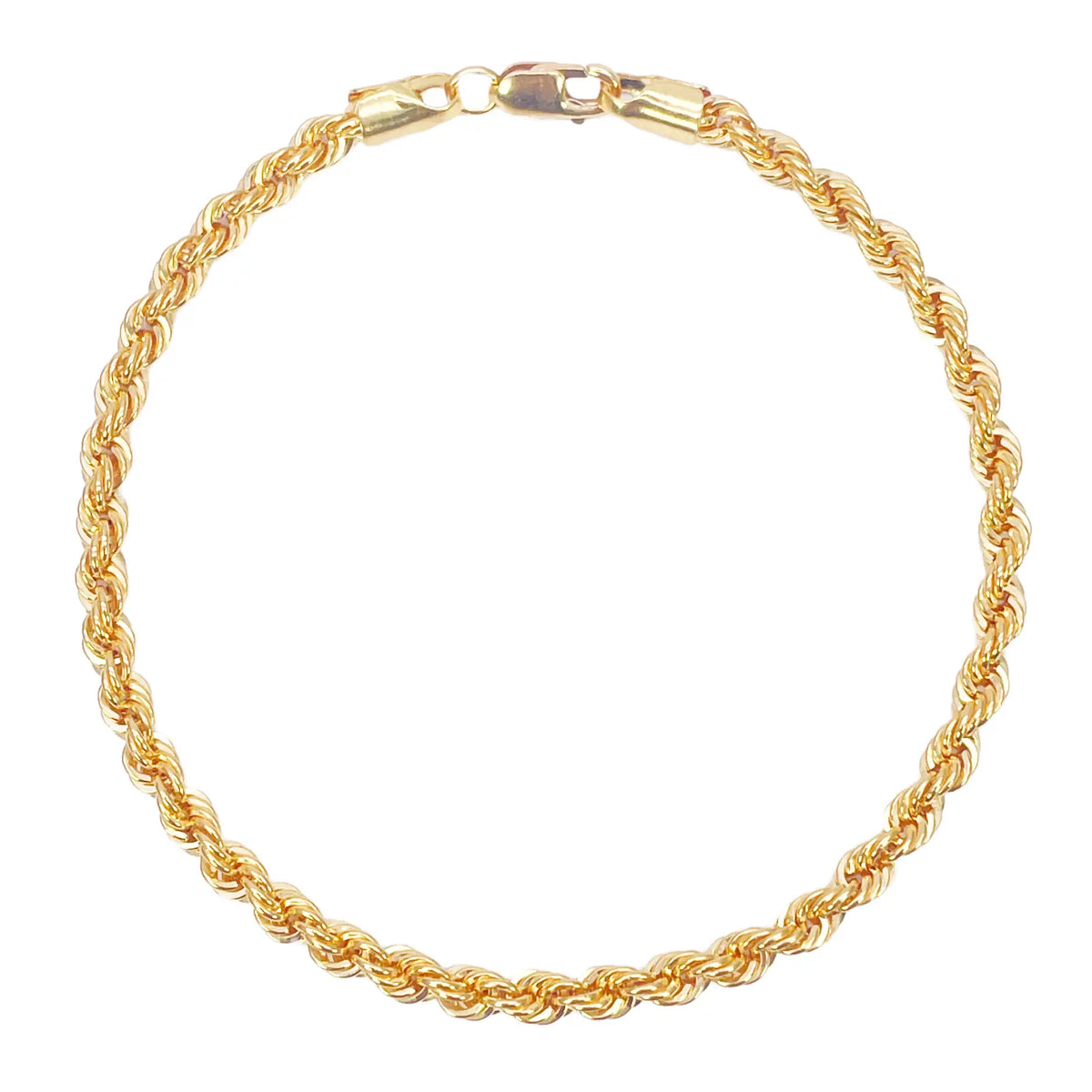 22ct Yellow Gold Lightweight Rope Chain High Polished Plain Bracelet 7 Inches 