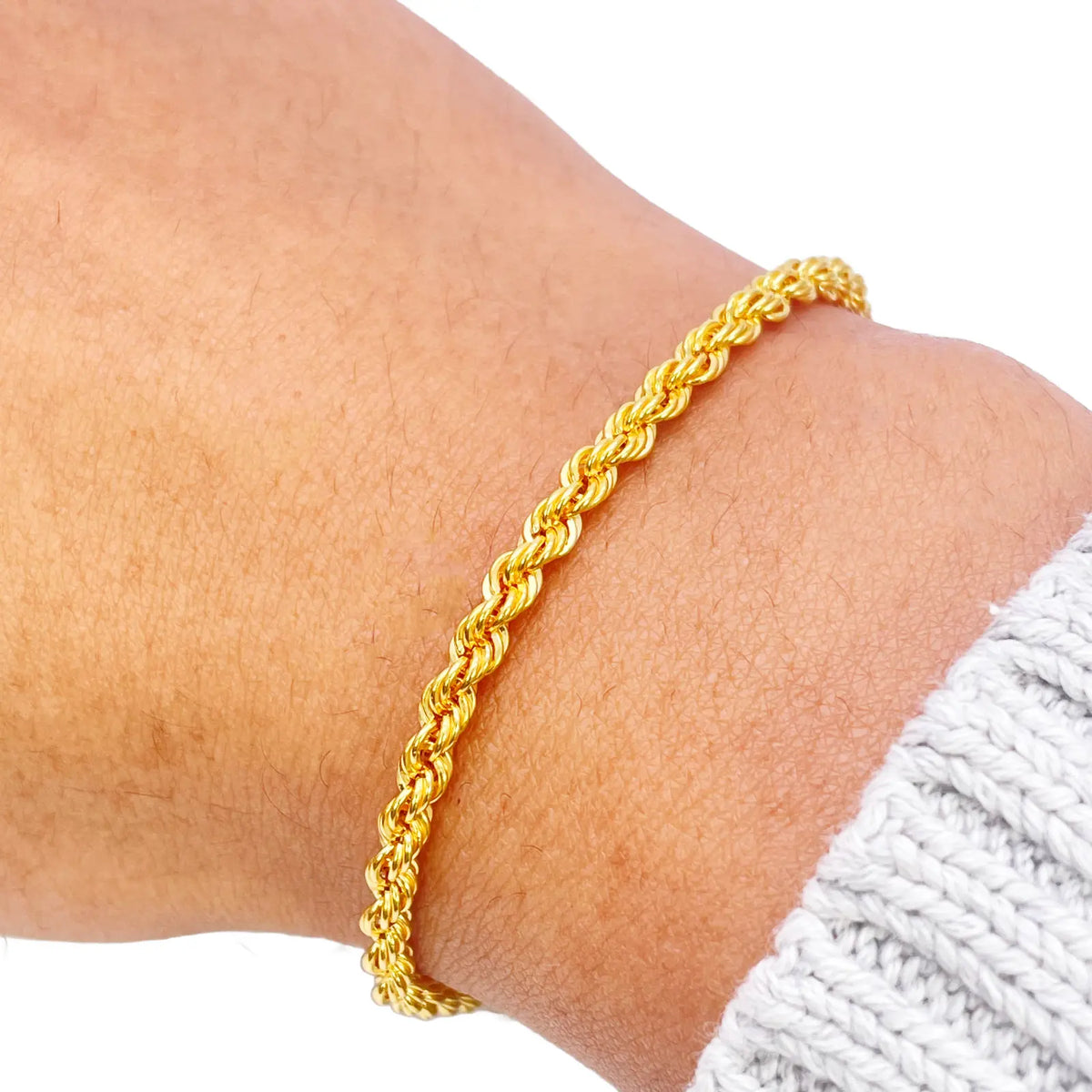 22ct Yellow Gold Lightweight Rope Chain High Polished Plain Bracelet 7 Inches 