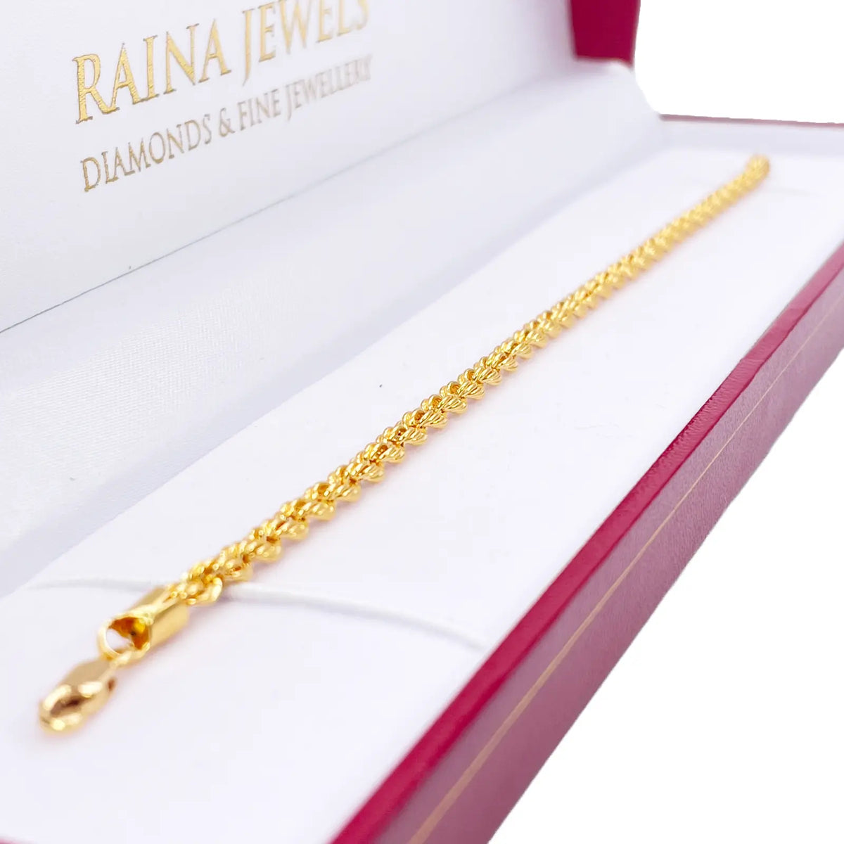 22ct Yellow Gold Lightweight Rope Chain High Polished Plain Bracelet 7 Inches 