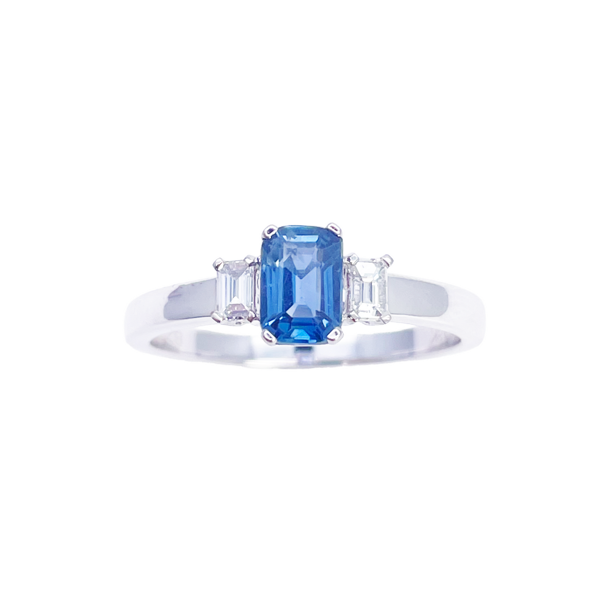 18ct Gold Sapphire Diamond Ring Natural Baguette & Emerald Cut 0.86ct