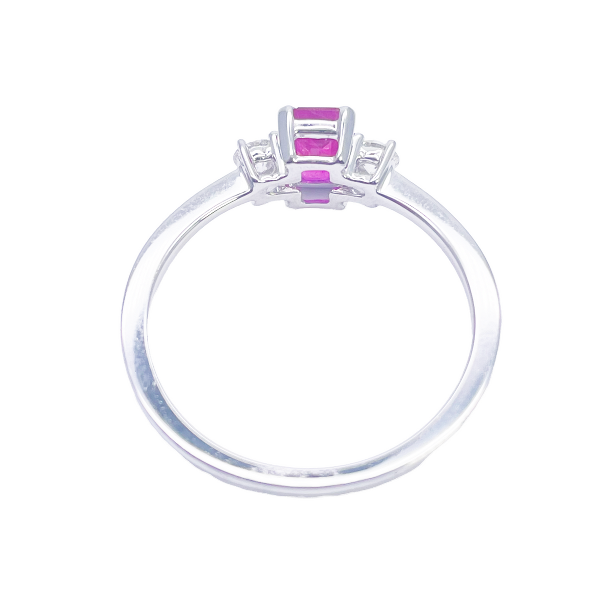 18 Karat Gold Rubin Diamant Ring Natürlicher runder & Smaragdschliff Dreistein 0,75ct