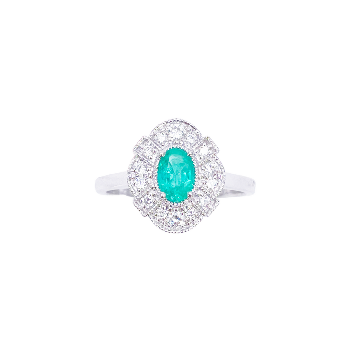 18kt Goud Natuurlijke Smaragd Diamant Halo Ring Rond & Ovaal Geslepen 0,65ct