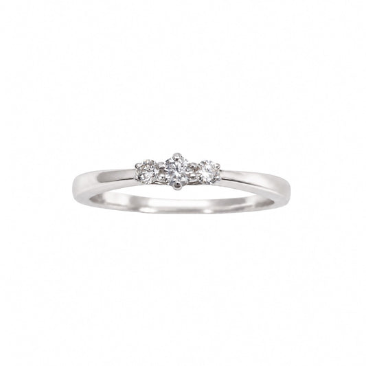14ct White Gold Natural Diamond Trilogy Ring Three Stone Claw Set 0.15ct