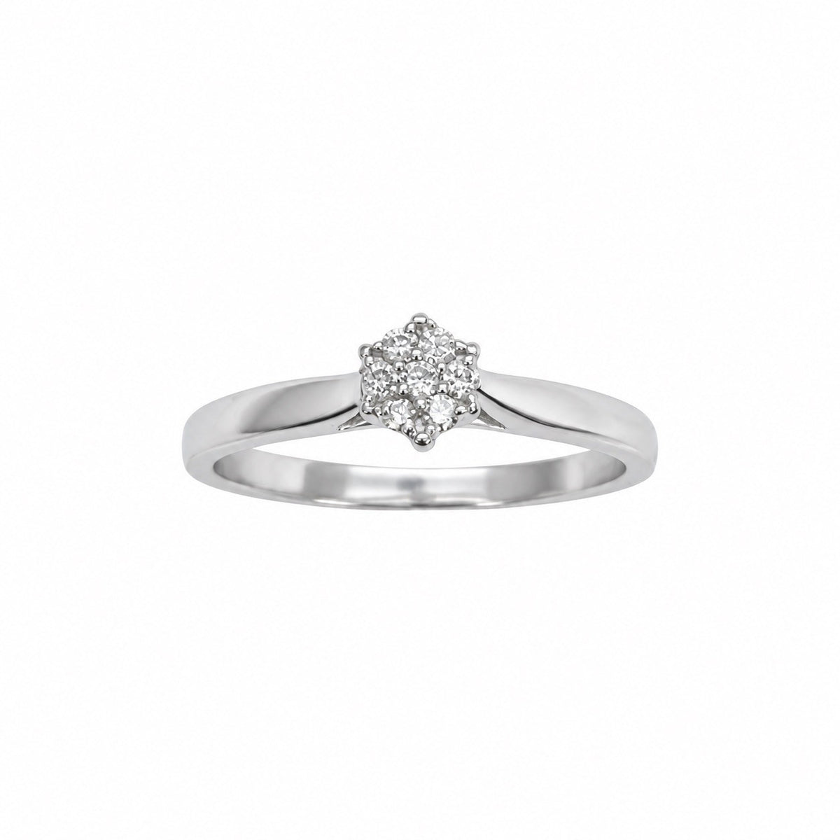14ct White Gold Natural Diamond Cluster Ring Seven Stone Flower 0.10ct