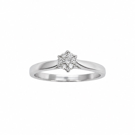 14ct White Gold Natural Diamond Cluster Ring Seven Stone Flower 0.10ct