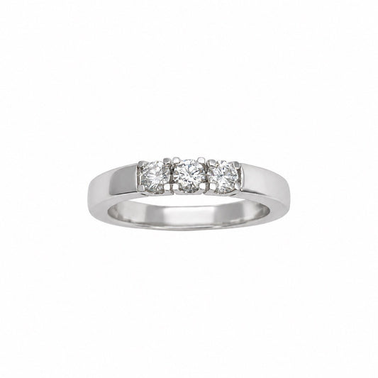 18ct White Gold Three Stone Natural Diamond Ring Trilogy Band 0.28ct
