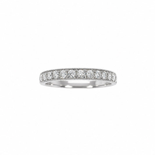 18ct white gold natural diamond half eternity ring with milgrain band, 0.39ct
