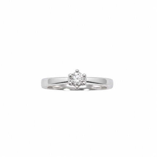 14ct white gold natural diamond six claw solitaire engagement ring, 0.20ct