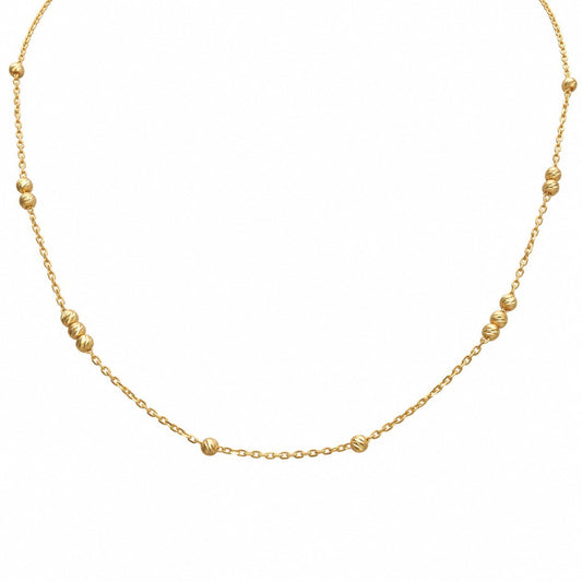 22ct Yellow Gold Fine Cable Chain Necklace Diamond Cut Beads Dainty 16 Inches