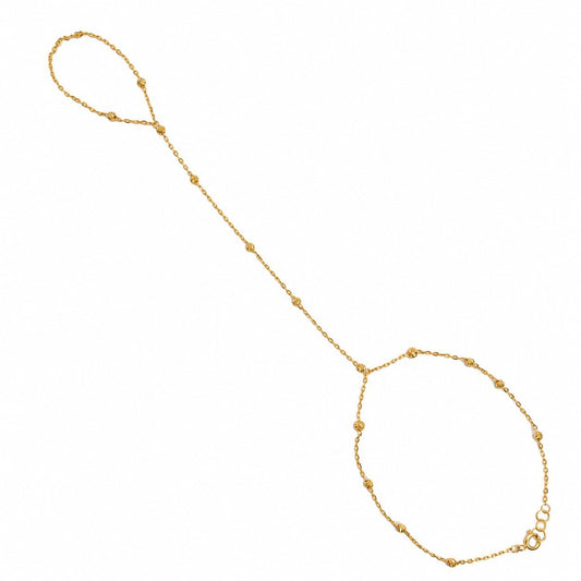 22ct Yellow Gold Hand Harness Bracelet Ring Chain Diamond Cut Bead Station