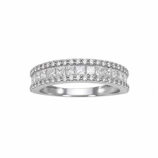 18ct White Gold Natural Princess & Round Diamond Half Eternity Band 1.20ct